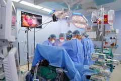 Các bác sĩ thực hiện lấy tạng từ người hiến tặng. (Ảnh: PV/Vietnam+)