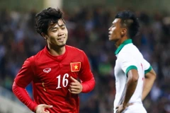 Công Phượng ghi bàn ở phút 70, gỡ hòa 2-2 cho tuyển Việt Nam trước Indonesia trong trận giao hữu tại Mỹ Đình. (Ảnh: Minh Chiến/Vietnam+)