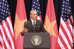 Tổng thống Hoa Kỳ Barack Obama đã có bài phát biểu đặc biệt trước gần 2.000 thanh niên, đại diện cho giới trẻ Việt Nam. (Ảnh: Minh Sơn/TTXVN)