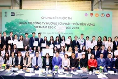 Vòng chung kết cuộc thi “Quản trị Công ty hướng tới Phát triển Bền Vững - Vietnam ESG Challenge 2023.” (Ảnh: Vietnam+)