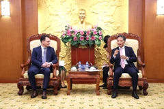 Ủy viên Bộ Chính trị, Trưởng Ban Kinh tế Trung ương Trần Tuấn Anh tiếp ông Stefan-Radu Oprea, Bộ trưởng Kinh tế, Doanh nghiệp và Du lịch Rumani. (Ảnh: BKT/Vietnam+)