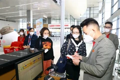 Hành khách làm thủ tục lên máy bay. (Ảnh: Huy Hùng/TTXVN)