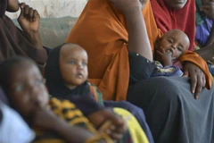 Trẻ em bị suy dinh dưỡng chờ khám bệnh tại một trại tị nạn ở Baidoa, Somalia. (Ảnh: AFP/TTXVN)