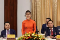 Bà Nguyễn Phương Thảo, Tổng giám đốc Công ty Cổ phần hàng không Vietjet phát biểu tại sự kiện đối thoại Việt Nam 2045. (Ảnh: Thống Nhất/TTXVN)