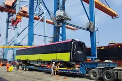 Đoàn tàu metro Nhổn-ga Hà Nội thứ hai đã về tới Việt Nam. (Ảnh: Ban quản lý đường sắt đô thị Hà Nội cung cấp)