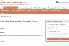 Giao diện dịch vụ công cấp đổi giấy phép lái xe cấp độ 4 trên Cổng dịch vụ công Quốc gia.