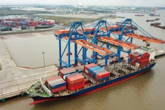 Bốc xếp dỡ hàng hóa tại một cảng biển. (Ảnh: CTV/Vietnam+)