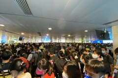 Hành khách xếp hàng dài chờ làm thủ tục lên máy bay tạ sân bay Tân Sơn Nhất. (Ảnh: CTV/Vietnam+)