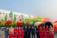 Máy bay Amy của Vietjet đã tiếp tục thực hiện hành trình đặc biệt đưa đoàn công tác tới New Delhi, Ấn Độ. (Ảnh: CTV/Vietnam+)