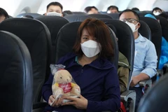 Hành khách hào hứng khi đường bay nội địa của Vietjet được nối lại. (Ảnh: CTV/Vietnam+)