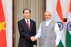 Chủ tịch nước Trần Đại Quang hội đàm với Thủ tướng Cộng hoà Ấn Độ Narendra Modi. (Ảnh: Nhan Sáng/TTXVN)