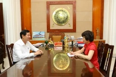 Phóng viên TTXVN đã có cuộc phỏng vấn Chánh án Tòa án Nhân dân thành phố Hà Nội Nguyễn Hữu Chính. (Ảnh: Doãn Tấn/Vietnam+)