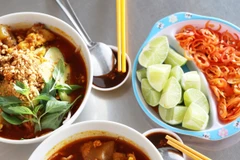 Hủ tíu Sa tế Trưng Trắc - món ăn gây “ghiền” với thực khách nếu từng có dịp được thưởng thức. (Ảnh: Hồng Đạt/TTXVN)