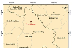 Bản đồ tâm chấn trận động đất số 4 xảy ra tại khu vực huyện Kon Plong (tỉnh Kon Tum) lúc 11 giờ 38 phút 04 giây (giờ Hà Nội). (Nguồn: Viện Vật lý Địa cầu)