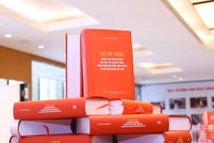 Cuốn sách “Quốc hội trong tiến trình đổi mới đáp ứng yêu cầu xây dựng, hoàn thiện Nhà nước pháp quyền xã hội chủ nghĩa Việt Nam" của Tổng Bí thư Nguyễn Phú Trọng. (Ảnh: Văn Điệp/TTXVN)
