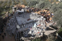 Một tòa nhà bị phá hủy sau cuộc không kích của Israel xuống thành phố Rafah, Dải Gaza, ngày 4/3/2024. (Ảnh: THX/TTXVN)