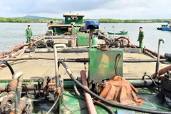 Tổ công tác kiểm tra hàng hóa trên tàu. (Ảnh: TTXVN phát)