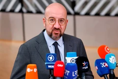 Chủ tịch Hội đồng châu Âu Charles Michel trong cuộc họp báo tại Hội nghị Thượng đỉnh Liên minh châu Âu ở Brussels (Bỉ) ngày 27/10/2023. (Ảnh: AFP/TTXVN)