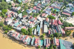 Sáng 12/9, nước lũ đã rút tại các tuyến đường trên địa bàn thành phố Yên Bái. (Ảnh: Tuấn Anh/TTXVN)