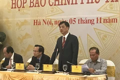 Thứ trưởng Bộ Công an Nguyễn Duy Ngọc phát biểu tại họp báo Chính phủ tối 5/11. (Ảnh: Đức Duy/Vietnam+)