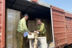 Lực lượng Quản lý thị trường Hà Nội kiểm tra hành chính toa tàu số 232058 HN khi đang dừng, đỗ xếp dỡ hàng hóa. (Ảnh: QLTT) 