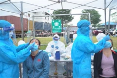 Lấy mẫu xét nghiệm COVID-19 tại Bình Dương. (Ảnh: TTXVN phát)
