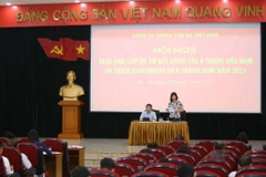 Quang cảnh hội nghị tại điểm cầu Trung tâm thông tấn Quốc gia. (Ảnh: Hoàng Hiếu/TTXVN)