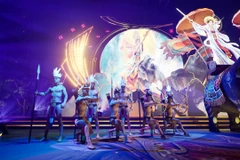 Chương trình nghệ thuật đặc sắc tại Lễ hội Đền Hai Bà Trưng Xuân Giáp Thìn 2024 được làm theo hình thức bán thực cảnh kết hợp công nghệ 3D mapping LED matrix hiện đại. (Ảnh: PV/Vietnam+)