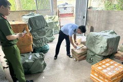 Lực lượng chức năng của Hà Nội kiểm tra thực phẩm tại hộ kinh doanh trên địa bàn huyện Thanh Oai. (Ảnh: PV/Vietnam+)