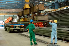 9 tháng, sản lượng tiêu thụ thép thành phẩm toàn hệ thống VNSTEEL đạt 2,61 triệu tấn tăng 26% so với cùng kỳ năm 2023. (Ảnh: Xuân Quảng/Vietnam+)