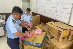 Lực lượng chức năng kiểm tra bánh Trung Thu. (Ảnh: PV/Vietnam+)