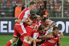 Niềm vui của các cầu thủ 1. FC Union Berlin. 