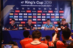 Quang cảnh buổi họp báo của tuyển Việt Nam. (Ảnh: Nguyên An/Vietnam+)