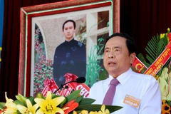 Ông Trần Thanh Mẫn, Bí thư Trung ương Đảng, Chủ tịch Ủy ban Trung ương MTTQ Việt Nam phát biêu tại buổi lễ. (Ảnh: Công Mạo/TTXVN)