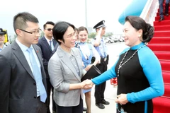 Phó Chủ nhiệm Ủy ban Xây dựng xã hội Nhân đại Trung Quốc Giang Tiểu Quyên, Phó Chủ nhiệm Ủy ban Thường vụ Nhân đại tỉnh Giang Tô Ngụy Quốc Cường, Chủ nhiệm Ủy ban Ngoại sự Nhân đại tỉnh Giang Tô Ty Cẩm Tuyền và các quan chức thành phố Nam Kinh đón Chủ tịc