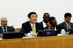 Chủ tịch nước Trương Tấn Sang phát biểu tại Sự kiện cấp cao về mô hình phát triển nông thôn mới và cộng đồng bền vững. (Ảnh: Nguyễn Khang/TTXVN)