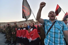 Phong trào cực đoan Cánh Hữu (Pravyi Sector) ở Ukraine tiến hành đại hội ở thủ đô Kiev. (Nguồn: AFP) 