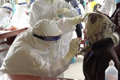 Lấy mẫu xét nghiệm tại phường Hiến Thành, thị xã Kinh Môn, tỉnh Hải Dương.(Ảnh: Mạnh Minh/TTXVN)