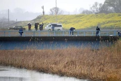 Cảnh sát Nhật Bản điều tra tại hiện trường nơi tìm thấy thi thể em Lê Thị Nhật Linh. (Nguồn: Kyodo)