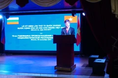 Công sứ Lại Ngọc Đoàn phát biểu chào mừng các đại biểu dự lễ kỷ niệm lần thứ 72 Quốc khánh Việt Nam. (Ảnh: Hằng Lê/Vietnam+)