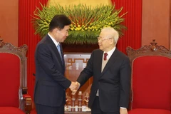 Tổng Bí thư Nguyễn Phú Trọng tiếp Chủ tịch Quốc hội Hàn Quốc Kim Jin-pyo. (Ảnh : Trí Dũng/TTXVN)