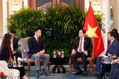 Chủ tịch Quốc hội Trần Thanh Mẫn tiếp Tổng giám đốc Sembcorp Development, kiêm Chủ tịch Hội đồng quản trị VSIP Group Lee Ark Boon. (Ảnh: Doãn Tấn/TTXVN)