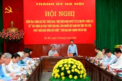 Trưởng ban Tuyên giáo Trung ương Võ Văn Thưởng phát biểu tại buổi làm việc. (Nguồn: hanoi.gov.vn)