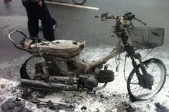 Chiếc xe chỉ còn trơ khung sắt (Ảnh: Sơn Bách/Vietnam+)