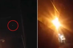 Tên lửa được phóng nhằm vào sân bay quân sự ở thành phố Homs, Syria ngày 9/4. (Nguồn: Mirror/TTXVN)