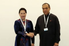 Chủ tịch Quốc hội Nguyễn Thị Kim Ngân tiếp Chủ tịch Quốc hội Sri Lanka, ông Karu Jayasuriya trong chương trình tham dự Đại hội đồng lần thứ 138 Liên minh Nghị viện Thế giới (IPU - 138). (Ảnh: Trọng Đức/TTXVN)