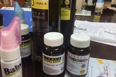 Các loại thuốc hỗ trợ điều trị ung thư làm từ than tre của Công ty TNHH Vinaca đóng tại phường Bình Đa, thành phố Biên Hòa. (Ảnh: Lê Xuâ/TTXVN)