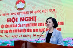 Trưởng Ban Dân vận Trung ương Trương Thị Mai, Trưởng ban Chỉ đạo lấy ý kiến nhân dân góp ý dự thảo các văn kiện Đại hội Đảng toàn quốc lần thứ XIII, phát biểu. (Ảnh: Dương Giang/TTXVN)