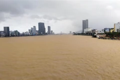 Mực nước trên sông Hàn dâng cao do nước từ thượng nguồn đổ về. (Ảnh: Trần Lê Lâm/TTXVN)