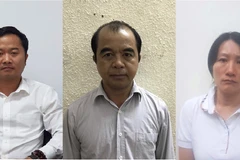 Các bị can Dương Văn Hòa, Trần Ngọc Quang, Phạm Vân Thùy (từ trái qua). (Ảnh: Công an cung cấp)